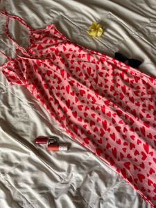 Pink Heart Print Slip Dress