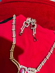 American Diamond Red &amp; Silver JewelrySet NewWdtag