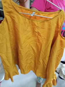 Mustard Cold Shoulder Top