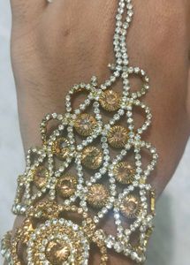 Sparkling Rhinestone Gold Tone Hand Jewelry