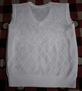 White V-Neck Knit Net Top