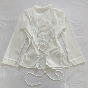 White Y2K Fitted Corset Tie Up Shirt