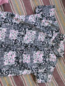 floral shirt and peach pant