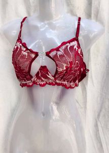I. Red Lace Bra with Heart Detail