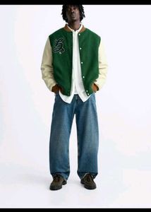 ZARA GREEN WOOL VARSITY JACKET S