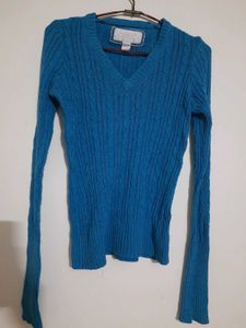 Abercrombie Blue Cable Knit V-Neck Sweater