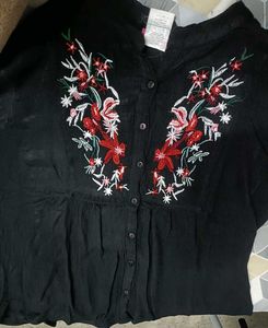 Embroidered Black Top
