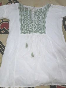 Embroidered White Short Kurti