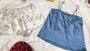 Very Beautiful Satin Shorts N H &amp;M Top