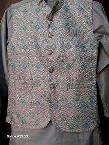 Silver color  kurta pjama with  jacket