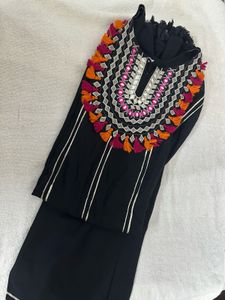 Boho Embroidered Black Kurta Set with Dupatta