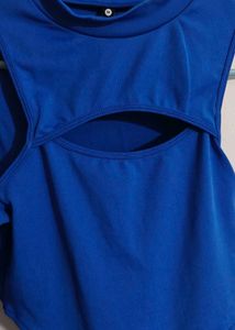 Blue Cutout Bodysuit Top