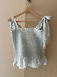 Blue Tie-Strap Smocked Top