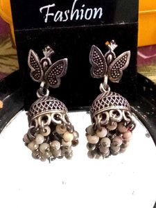 Silver Butterfly Oxidized Earrings