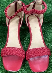 Maroon Braided Ankle Strap Heels