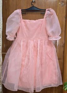 Peach Puff Sleeve Dress