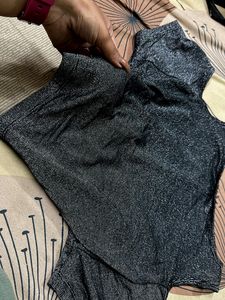 Shimmery Shoulder Cut Crop Top