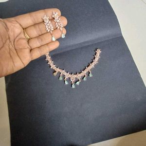 Rose Gold Green Necklace Set