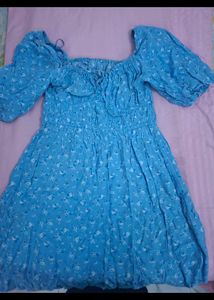 Blue Floral Print Mini Dress