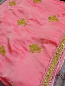 Pink Saree with Golden Embroidery