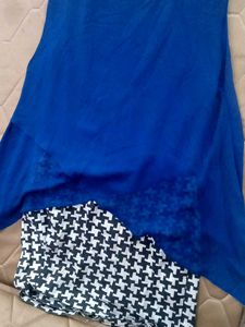 Blue Top with Houndstooth Skirt