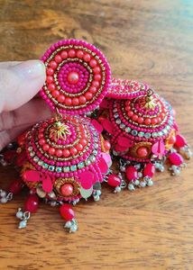Pink Jhumka Earrings