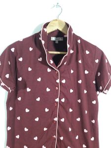 Maroon Printed Nightsuit Top Only  ( Women&#39;s )