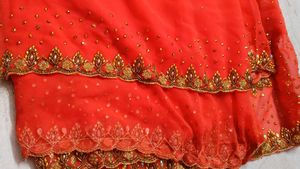 Elegant Orange Embellished Saree