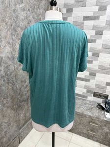 Teal Ribbed V-Neck Top