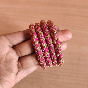 Pink Beaded Bangle Set