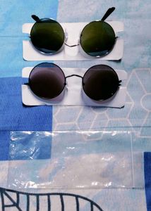 Black and Shiny Green Round Sunglasses For Mens
