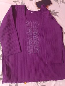 Purple Embroidered Popcorn Kurthi