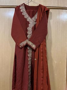 Rust maroon embroidered Kameez salwar suit