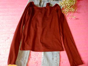 Burgundy Top &amp; Light Wash Jeans