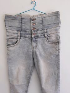 High-Waisted Button Jeans
