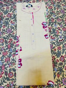 Yellow Kurti with Red Kadhai Work &amp; painted Motif