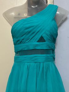 Aqua padded One-Shoulder Party Dress
