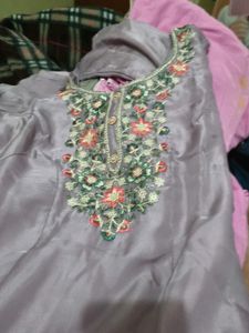 Embroidered Lavender Kurta Set