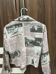 Newspaper Print Tie-Front Top