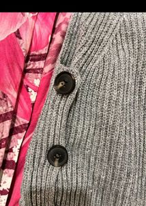 Gray Knit Button Vest