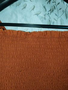 Rust Smocked Square Neck Blouse