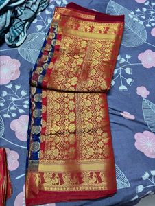 Elegant Red &amp; Blue Saree