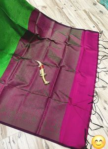 Green &amp; deep pink Silk Saree