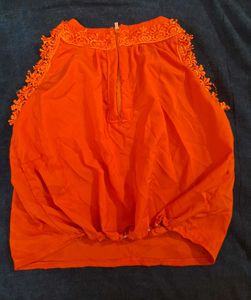 Orange Halter Neck Crop Top With Lace Borders Y2k