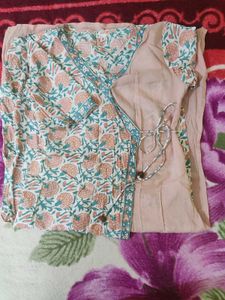 Elegant Pink Floral Printed Wrap Kurti - Fits Bust