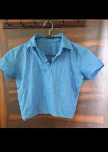 Blue designer collar crop top