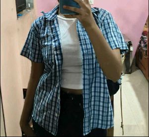 Blue Checker Shirt For Women