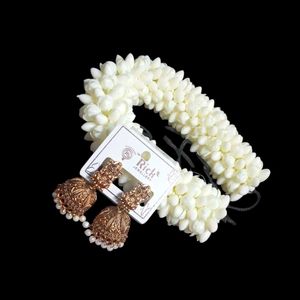 Rich Jewelleery Jhumka Earrings Jasmine Hair Flowe