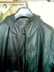 Black Hooded Leather Jacket