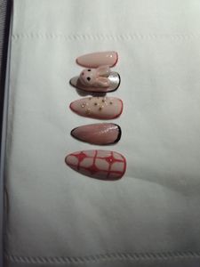 Gel Press-on Nails With 3d Charm And Cat Eye Nail